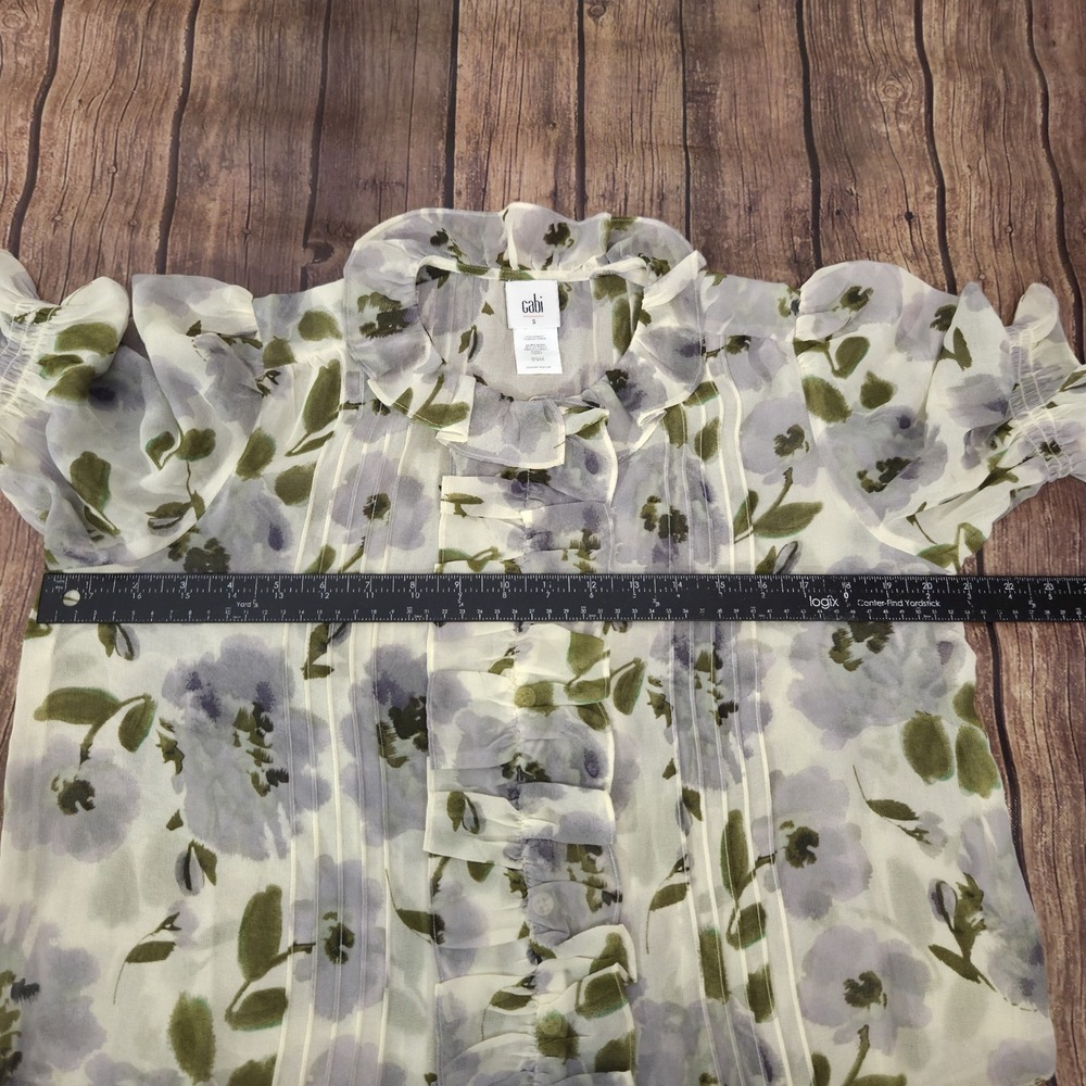 Cabi Printed Cherish Blouse Womens S Sage Green Sheer Cottagecore Romantic - Picture 3 of 10